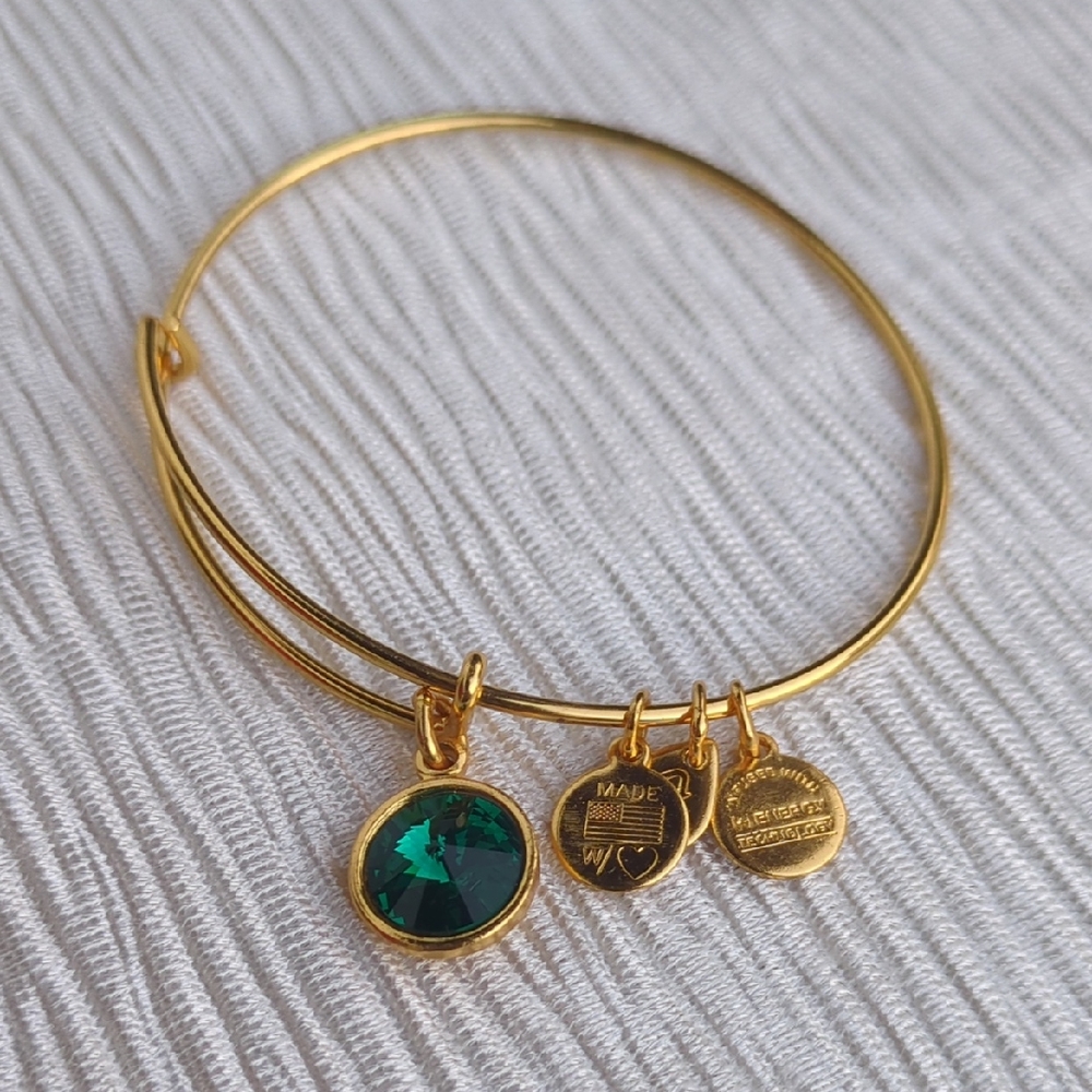 Alex and Ani Gold Bracelet Emerald Green Charm